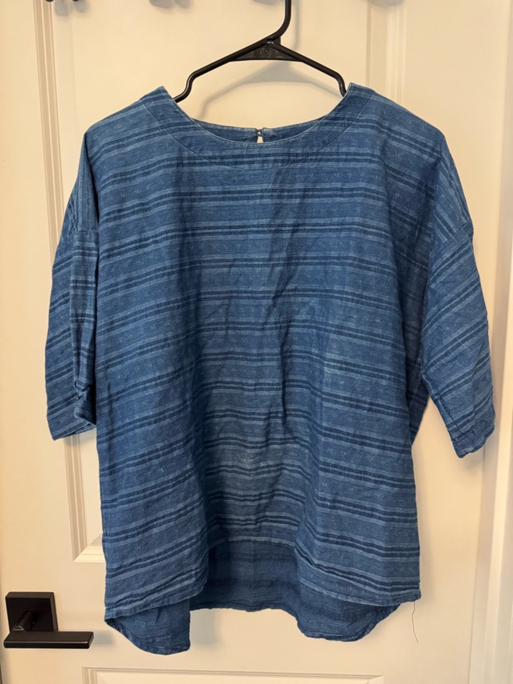 Blue Striped Women’s Blouse with textured details- Relaxed Fit